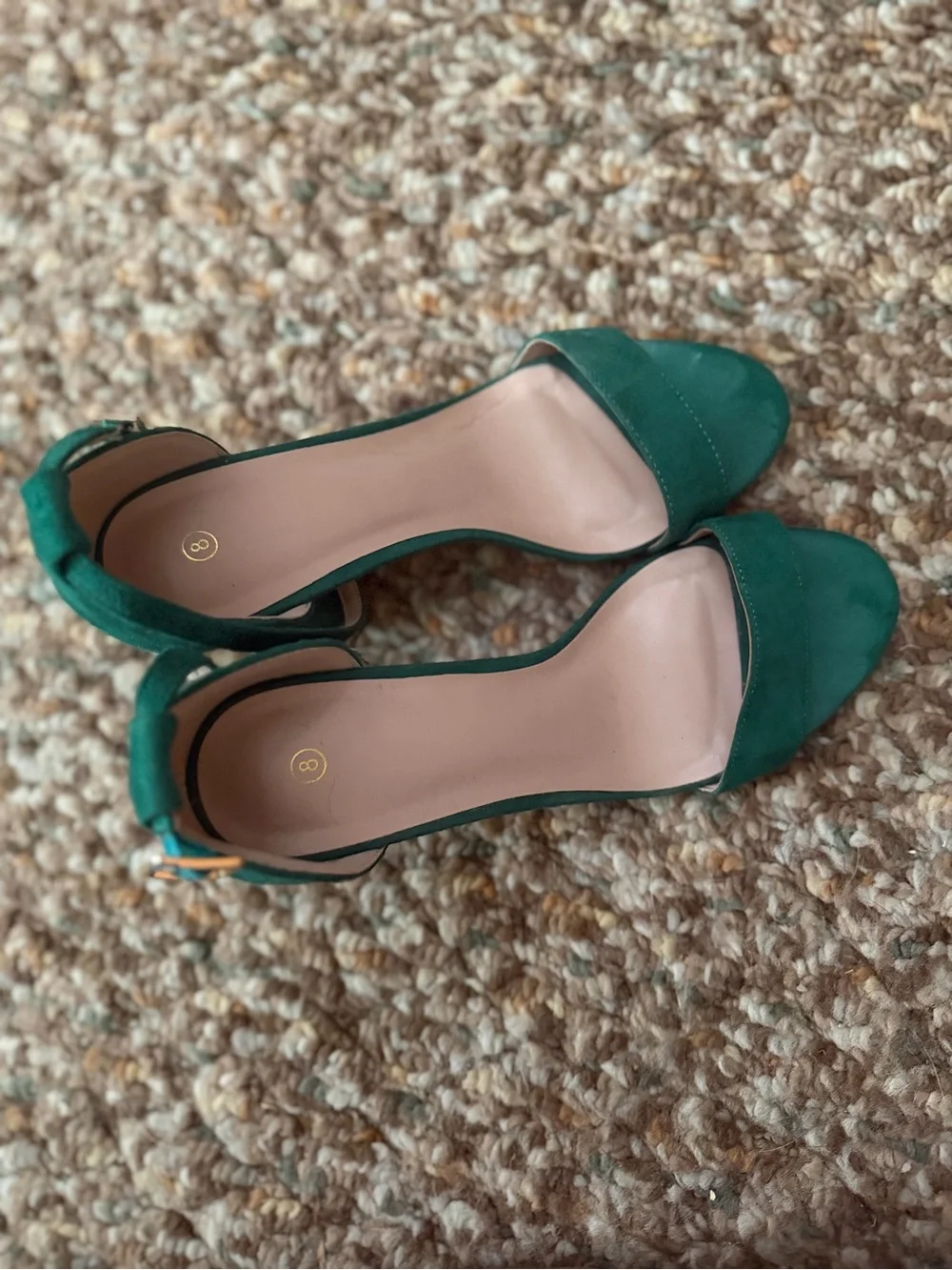 Women's Green Suede Block Heel Ankle Strap Sandals
